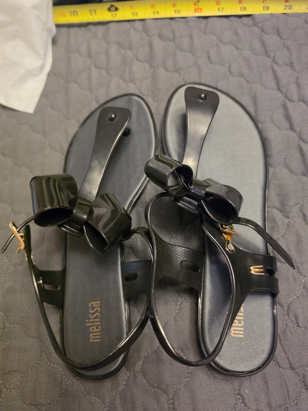 Melissa Black Jelly Bow Sandals with Gold Accent